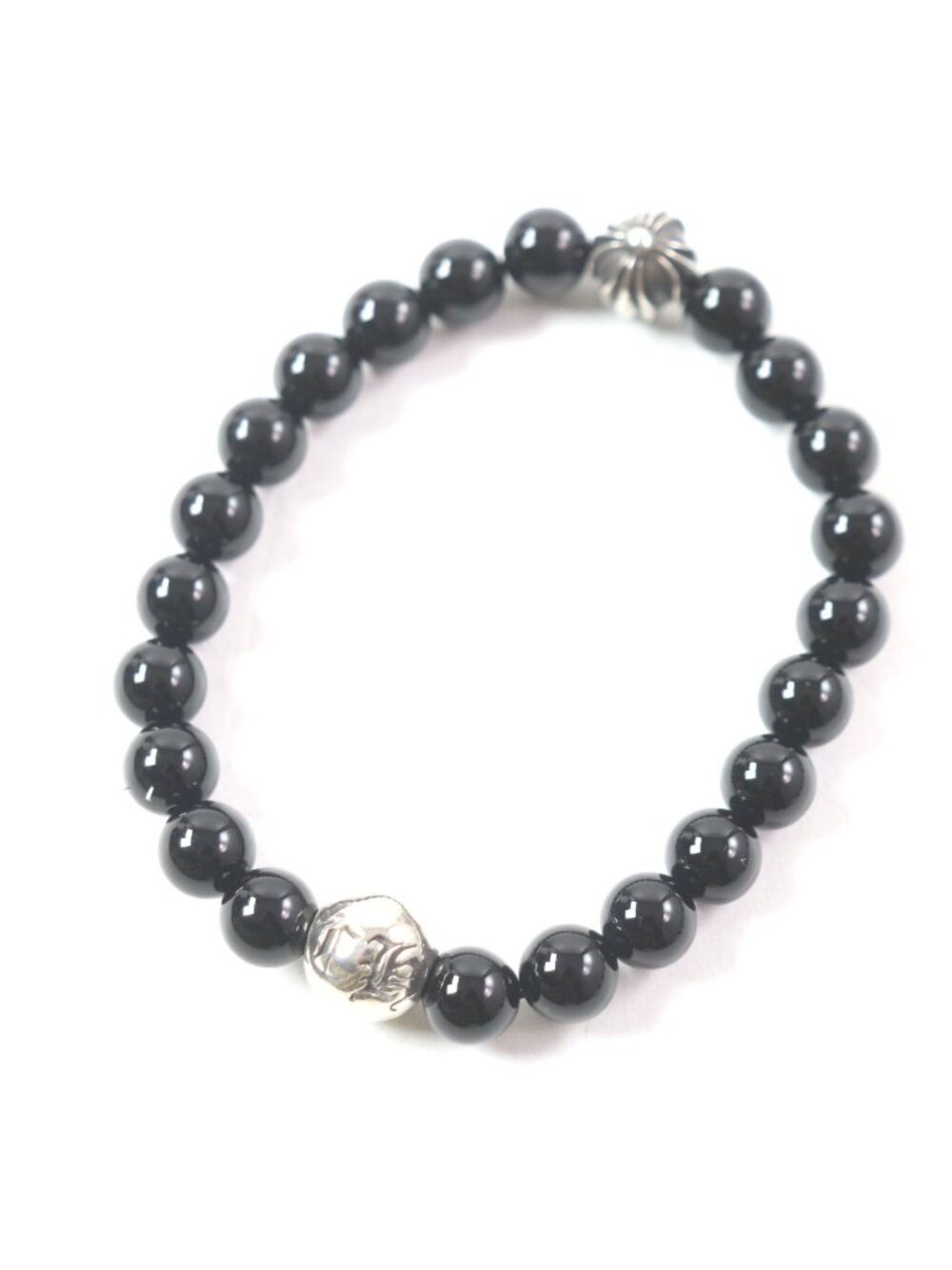 Chrome Hearts Bead CH Plus Bracelet Onyx Black Silver 8